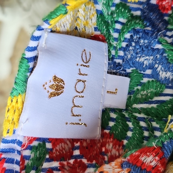 J Marie Ana Maria Cotton Embroidered Stripe Peasant Tunic Blouse Lge - Picture 9 of 11